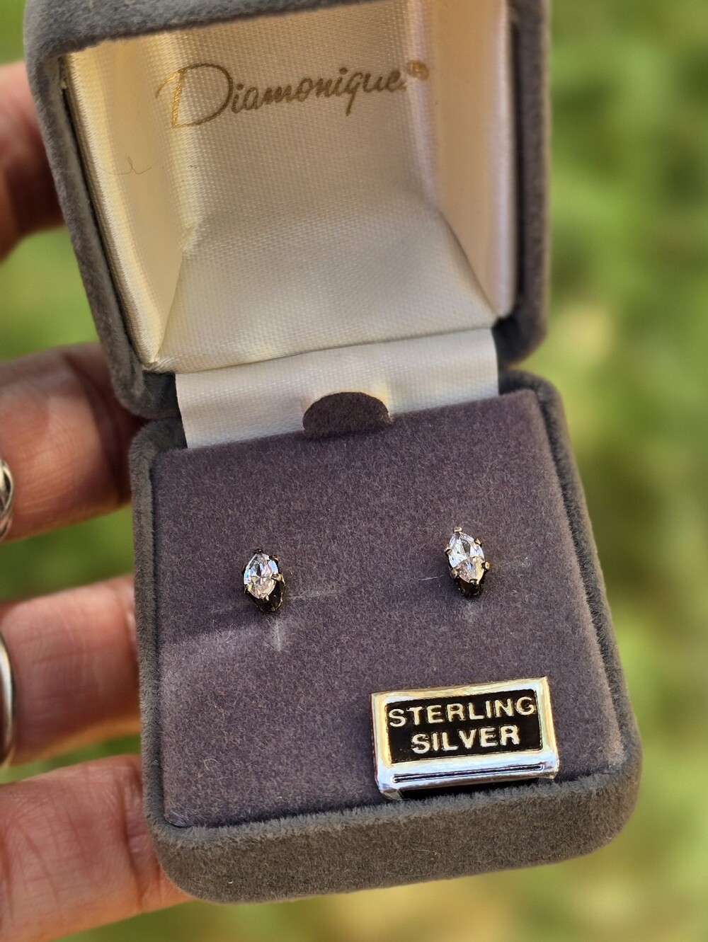 New old stock Diamonique pear-cut solitaire stud earrings